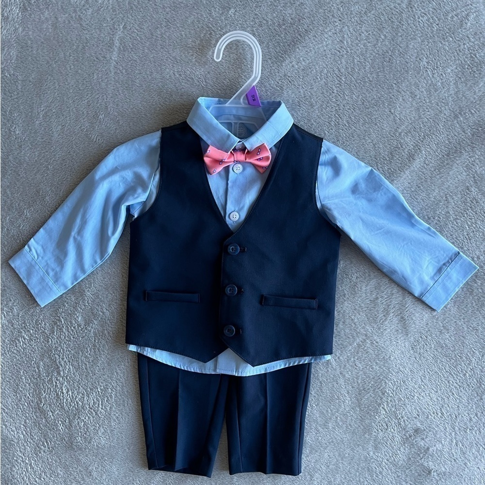 Wonder Nation Boy Vest Woven Shirt Bowtie Pants Set Size 12